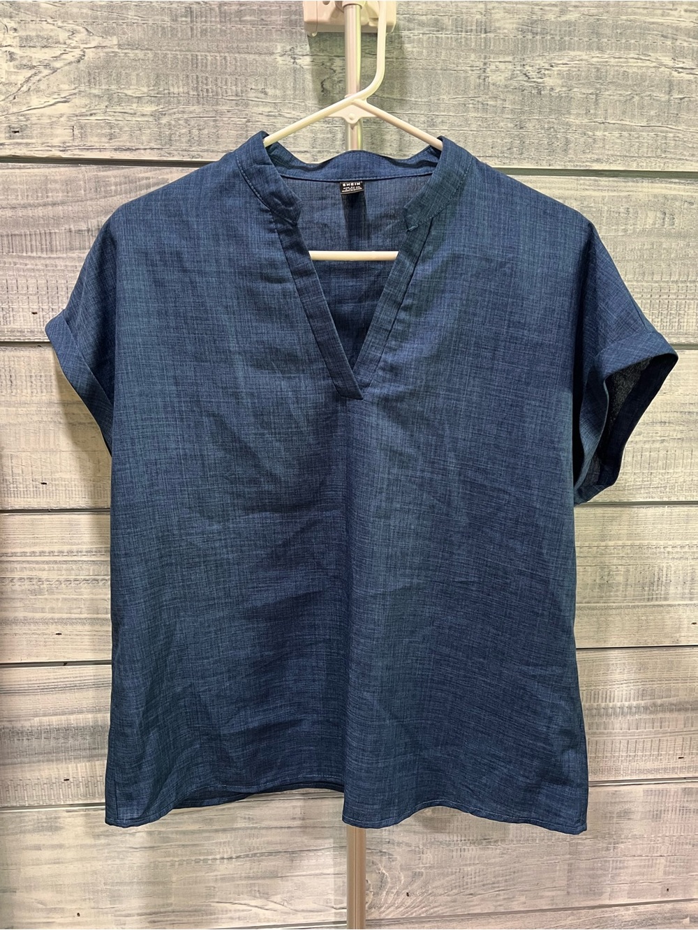 SHEIN Indigo Blue Short-Sleeve V-Notch Blouse